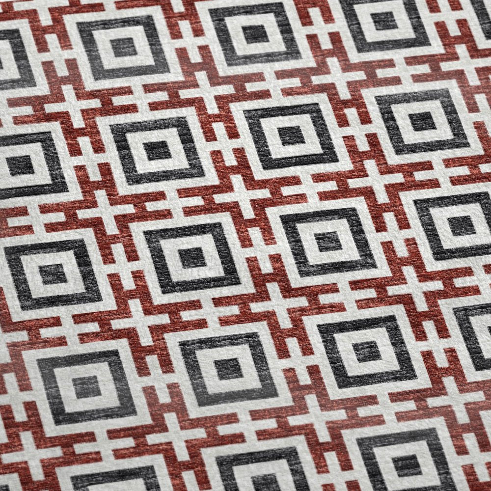 50" X 70" Red Ivory And Black Geometric Microfiber Plush Throw Blanket