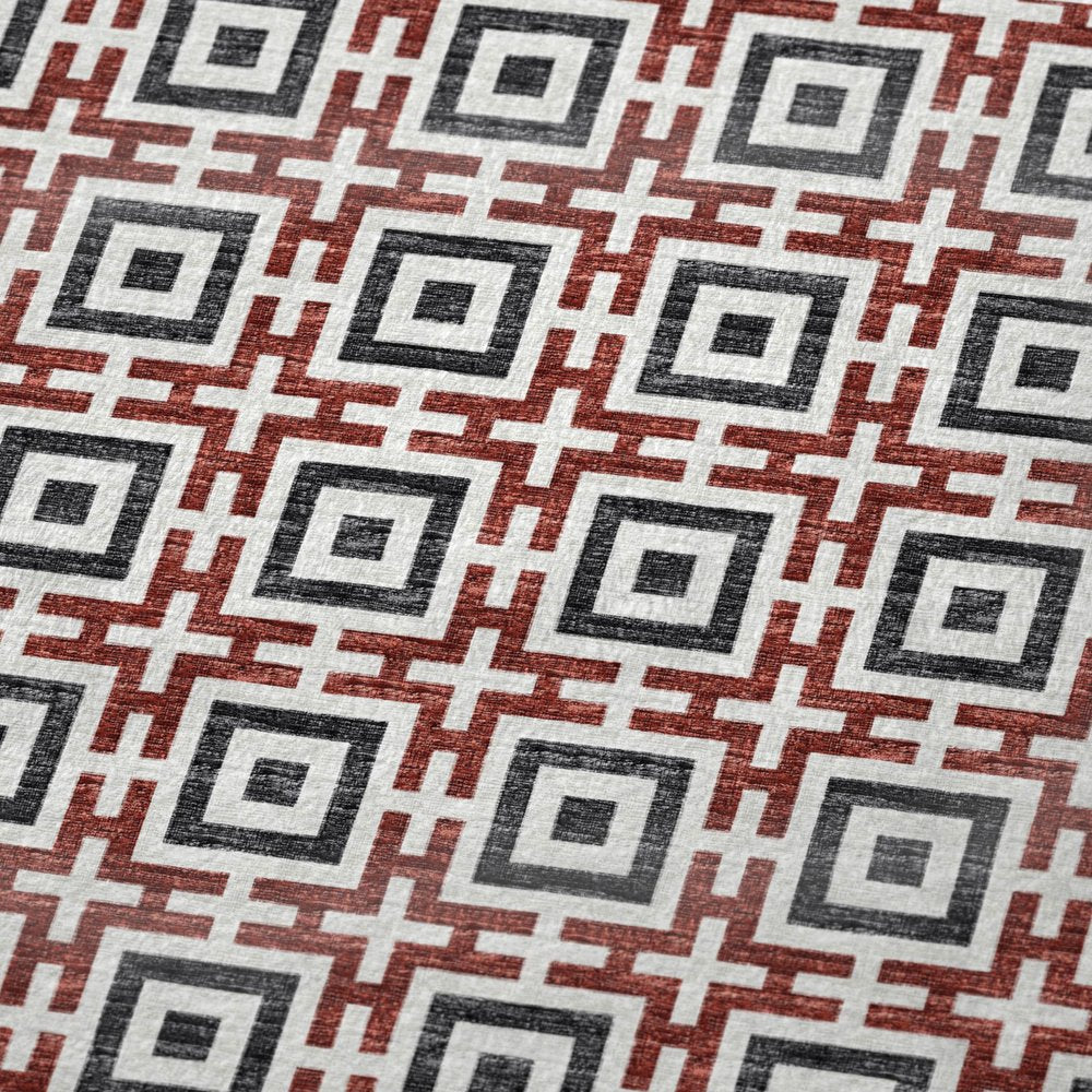 50" X 70" Red Ivory And Black Geometric Microfiber Plush Throw Blanket