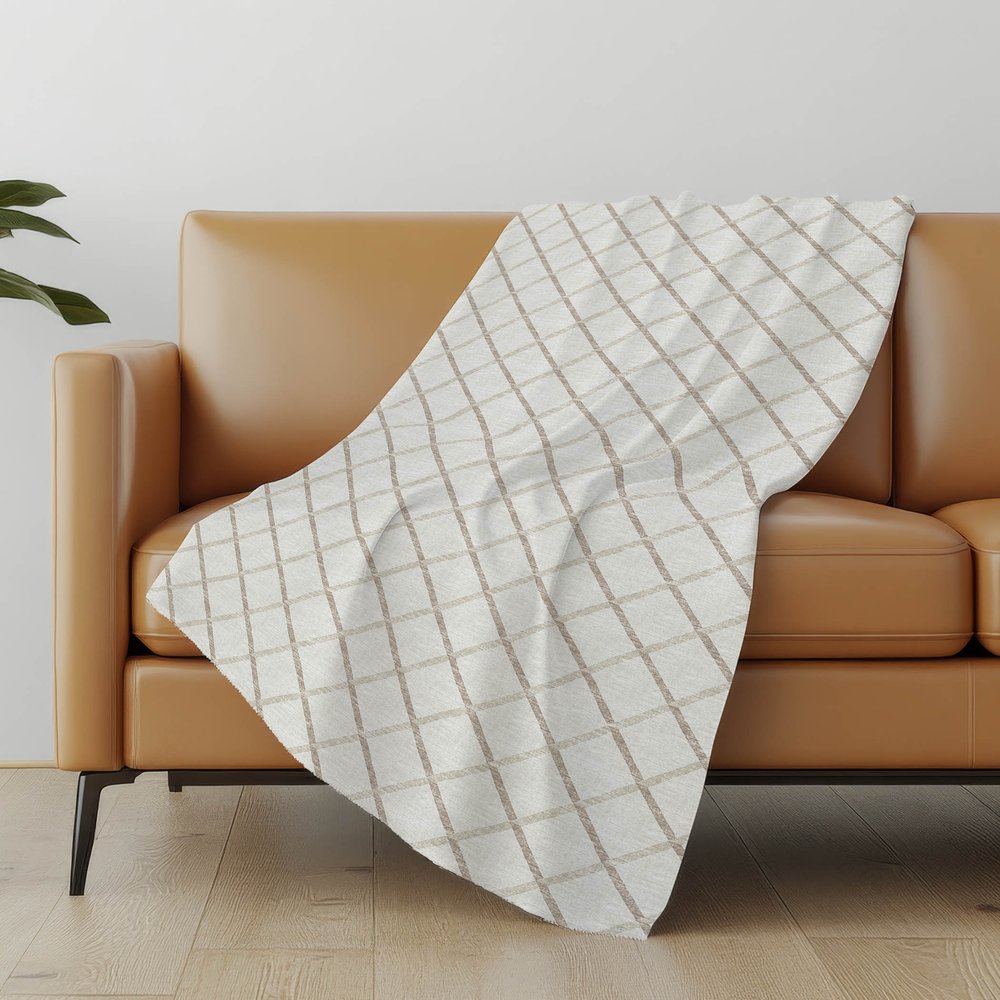 50" X 70" Ivory And Taupe Geometric Microfiber Plush Throw Blanket