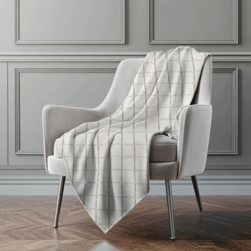 50" X 70" Ivory And Taupe Geometric Microfiber Plush Throw Blanket
