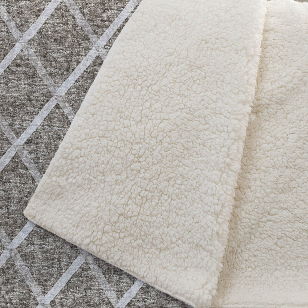 50" X 70" Taupe And Beige Geometric Microfiber Plush Throw Blanket