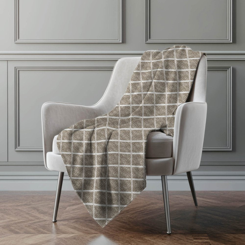 50" X 70" Taupe And Beige Geometric Microfiber Plush Throw Blanket