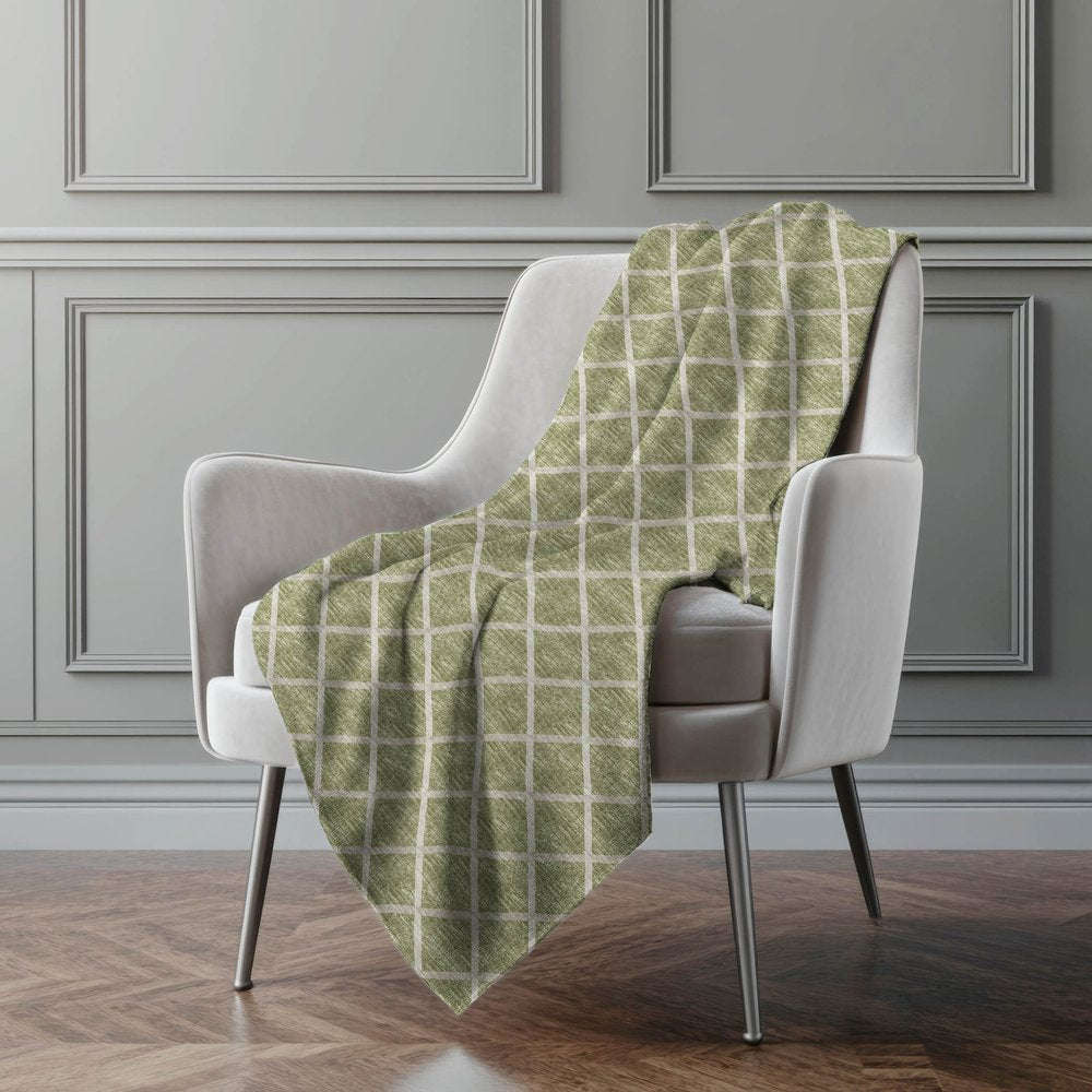 50" X 70" Artichoke Green And Beige Geometric Microfiber Plush Throw Blanket