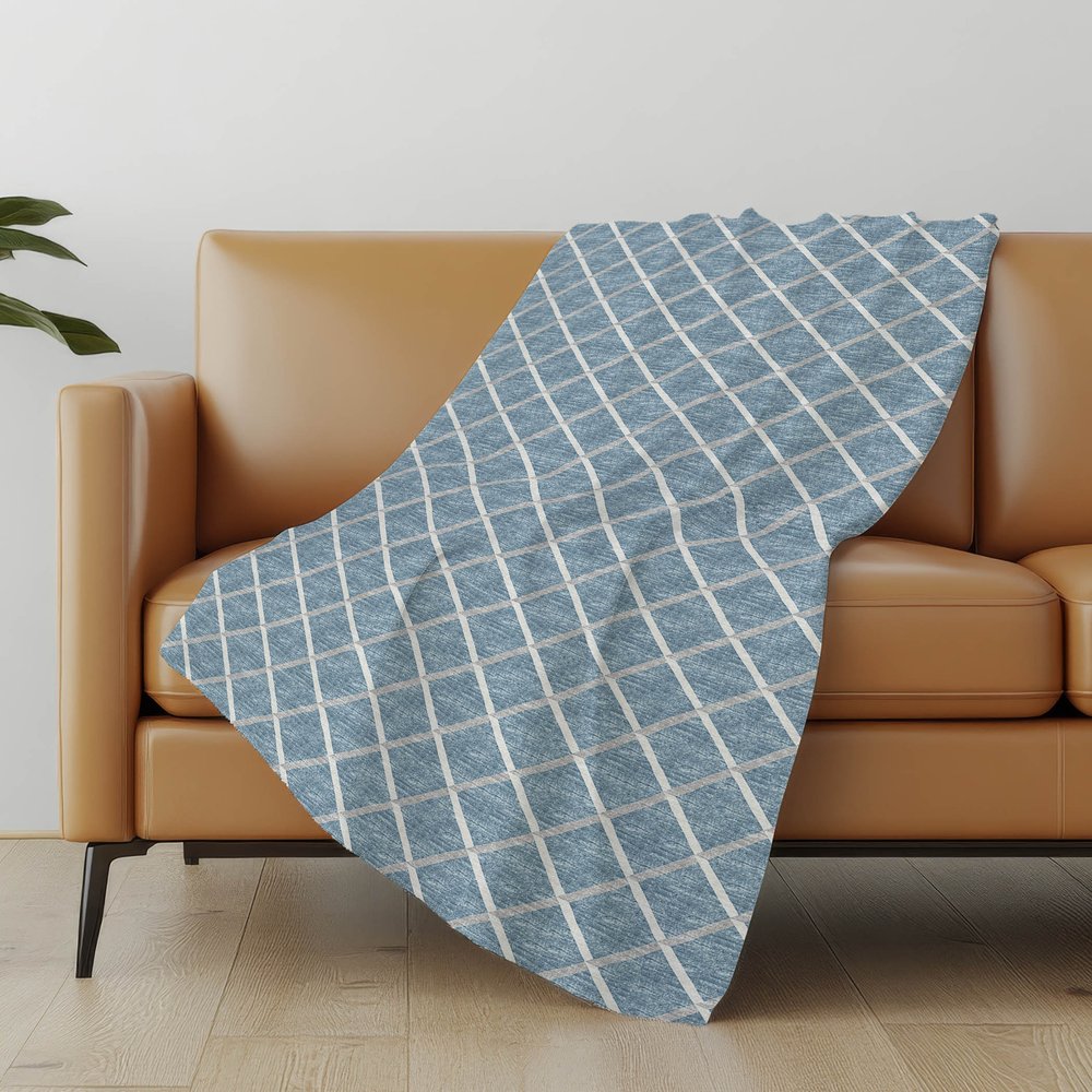 50" X 70" Sky Blue And Ivory Geometric Microfiber Plush Throw Blanket
