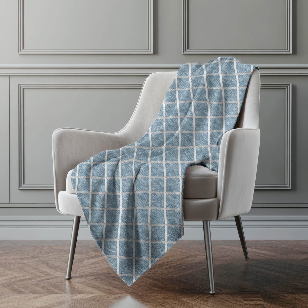 50" X 70" Sky Blue And Ivory Geometric Microfiber Plush Throw Blanket