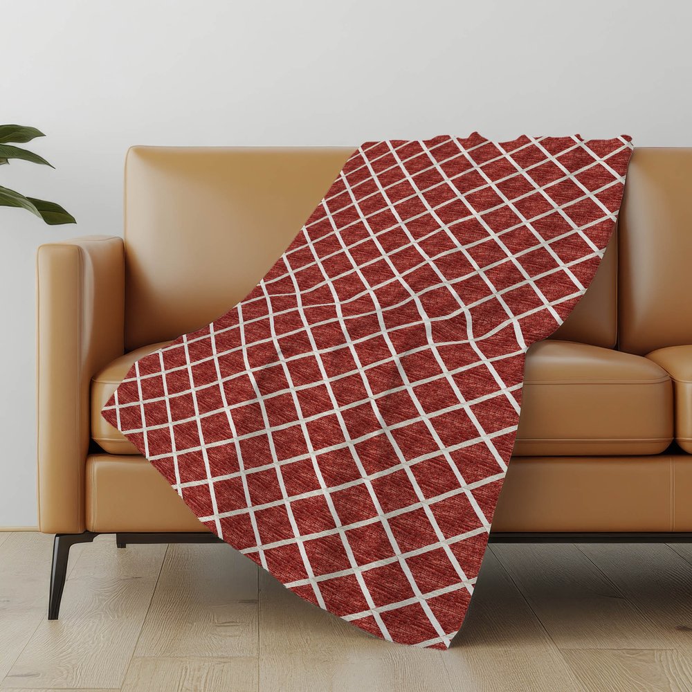 50" X 70" Red And Ivory Geometric Microfiber Plush Throw Blanket