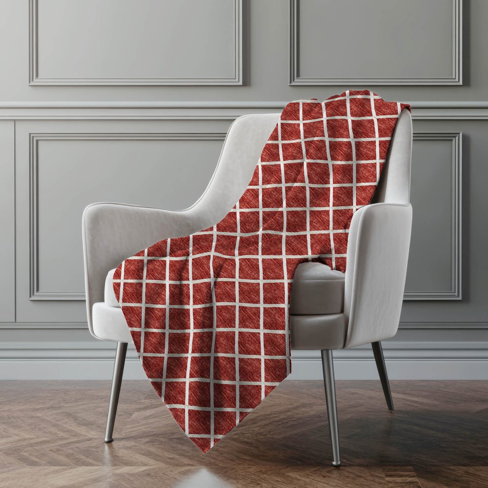50" X 70" Red And Ivory Geometric Microfiber Plush Throw Blanket