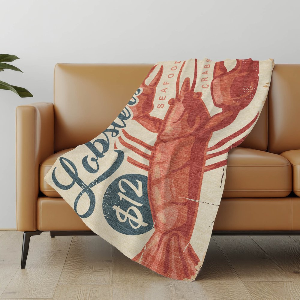 50" X 70" Beige Red And Blue Animal Print Polyester Woven Plush Throw Blanket