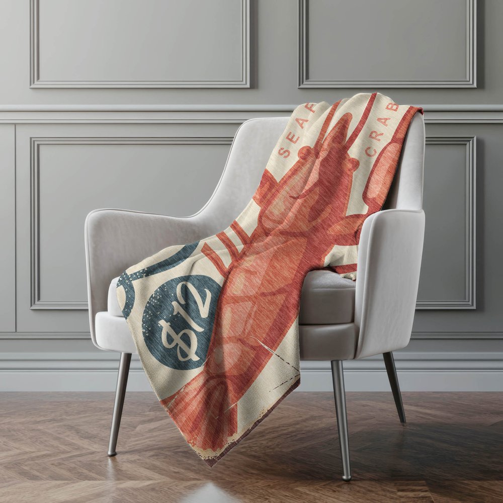 50" X 70" Beige Red And Blue Animal Print Polyester Woven Plush Throw Blanket
