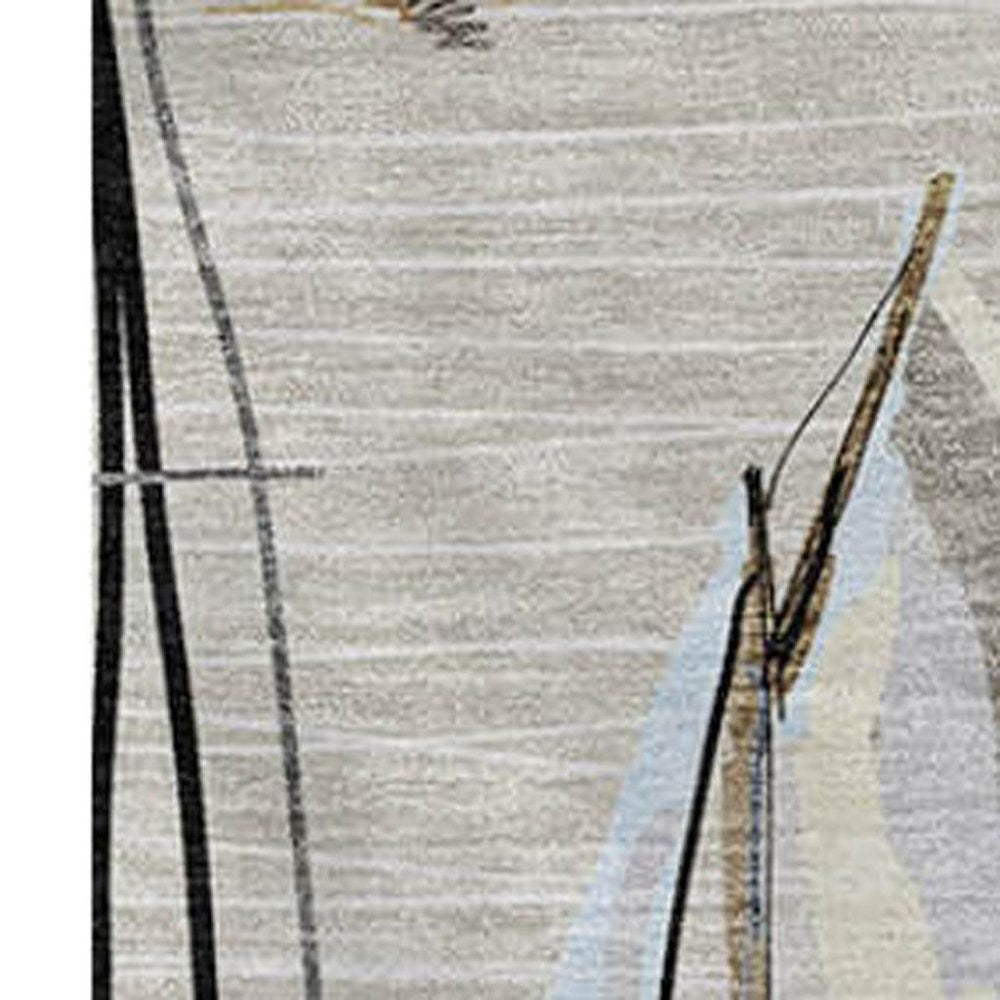 50" X 70" Beige Charcoal And Ivory Sailboat Microfiber Plush Throw Blanket
