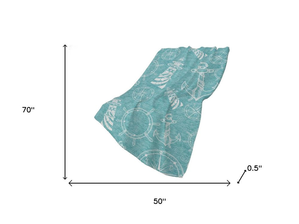 50" X 70" Teal And Ivory Geometric Polyester Woven Plush Throw Blanket