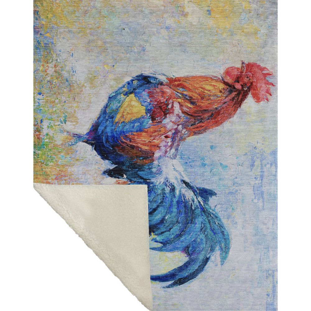 50" X 70" Blue Red And Ivory Animal Print Polyester Woven Plush Throw Blanket