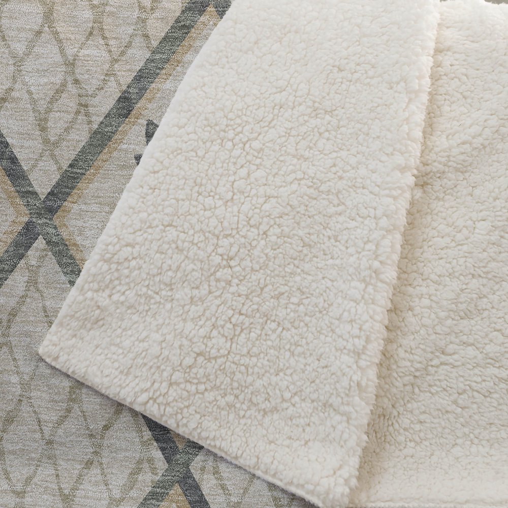 50" X 70" Beige Gold And Green Geometric Microfiber Plush Throw Blanket
