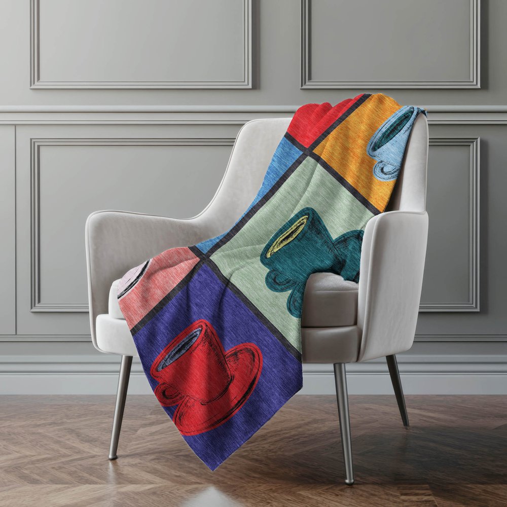 50" X 70" Blue Orange And Red Color Block Microfiber Plush Throw Blanket