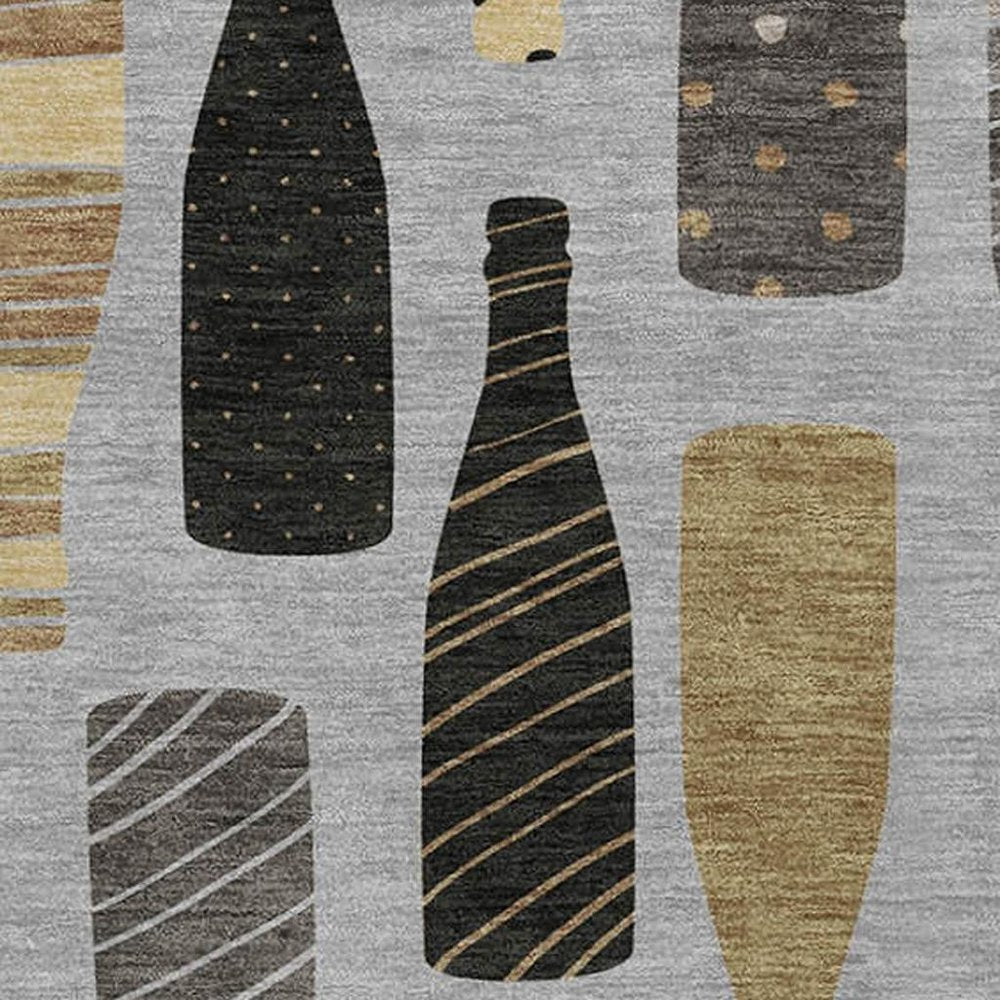 50" X 70" Gray Black And Gold Champagne Bottle Stripe Microfiber Plush Throw Blanket