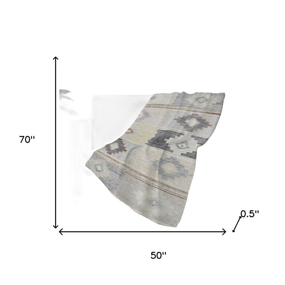 50" X 70" Gray Beige And Ivory Geometric Polyester Woven Plush Throw Blanket