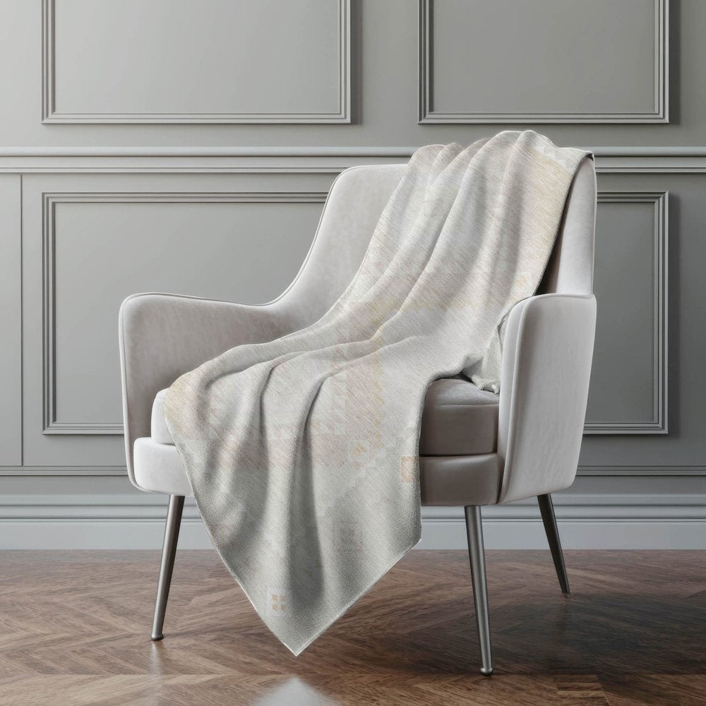 50" X 70" Gray And Ivory Geometric Microfiber Plush Throw Blanket