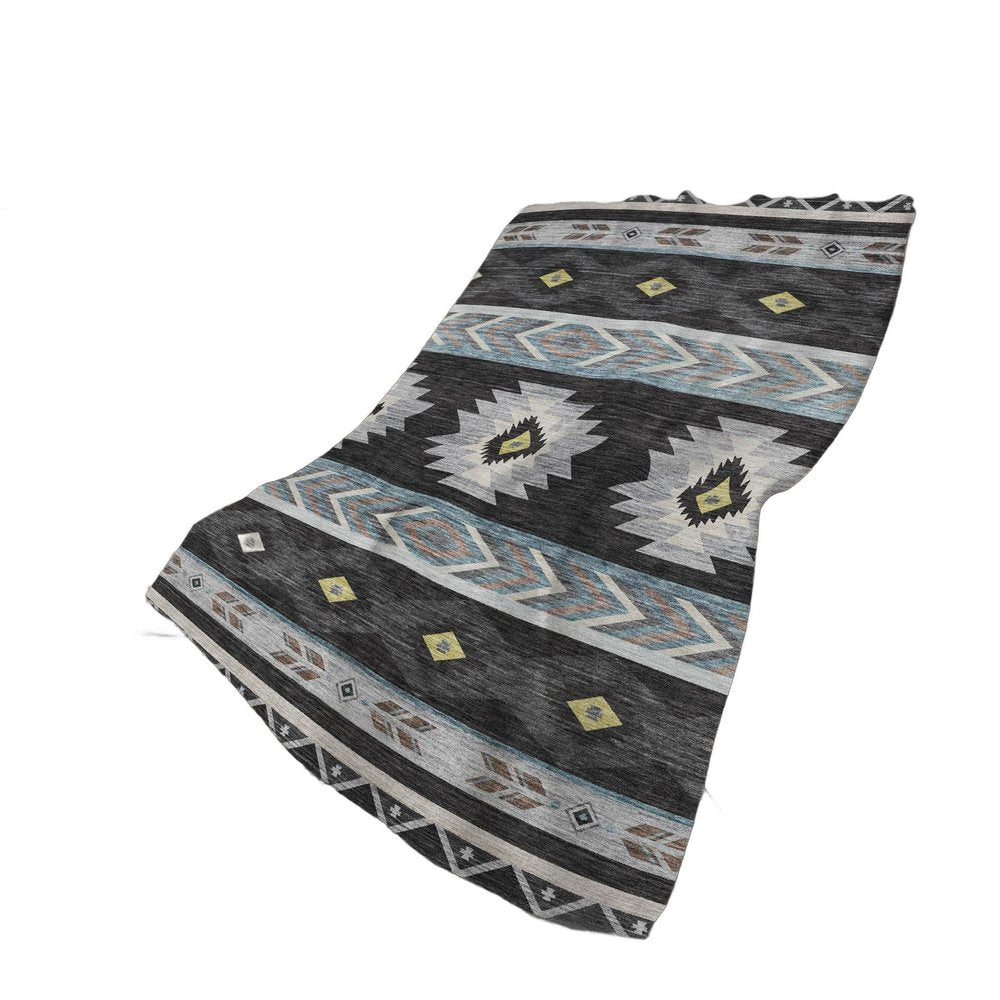 50" X 70" Midnight Silver And Blue Geometric Polyester Woven Plush Throw Blanket
