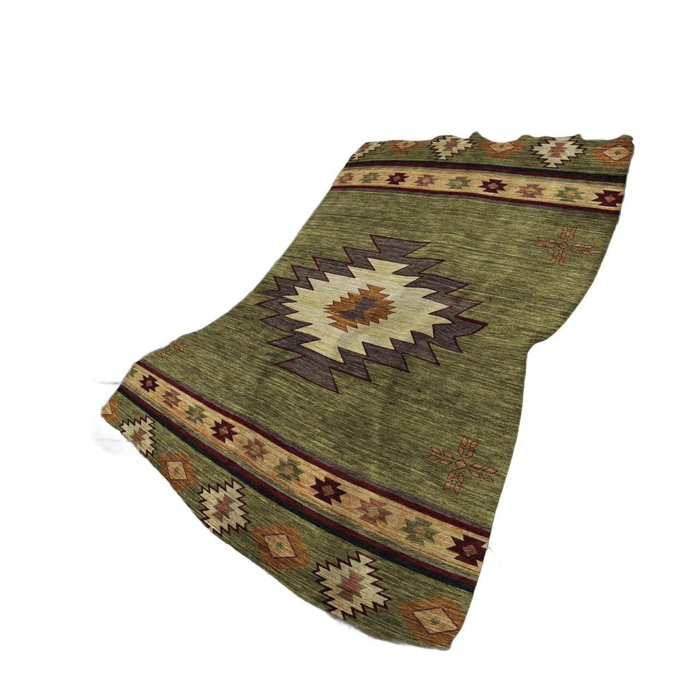50" X 70" Green Rust And Gold Geometric Polyester Woven Plush Throw Blanket