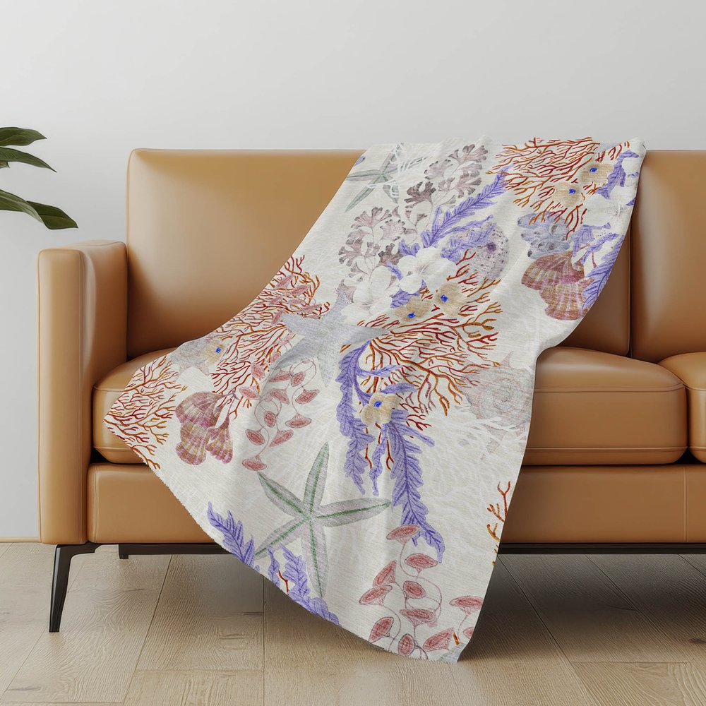 50" X 70" Ivory Plum And Burgundy Floral Polyester Woven Plush Throw Blanket