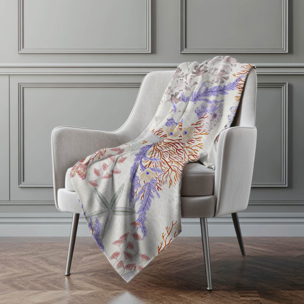 50" X 70" Ivory Plum And Burgundy Floral Polyester Woven Plush Throw Blanket