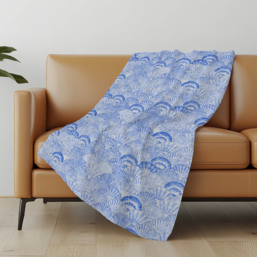 50" X 70" Blue And Ivory Animal Print Polyester Woven Plush Throw Blanket
