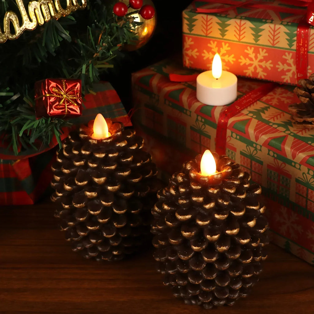 Set of Two Brown And Gold Abstract Novelty Candles