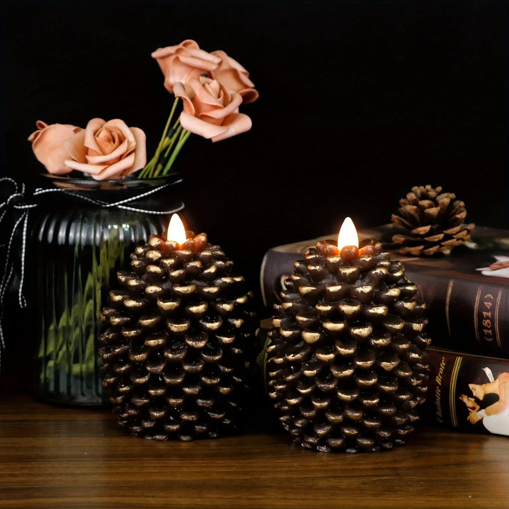 Set of Two Brown And Gold Abstract Novelty Candles