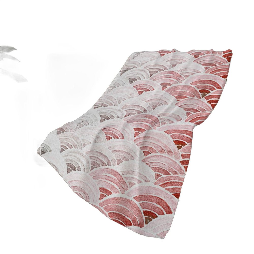 50" X 70" Red And Ivory Coastal Seashell Polyester Woven Plush Throw Blanket