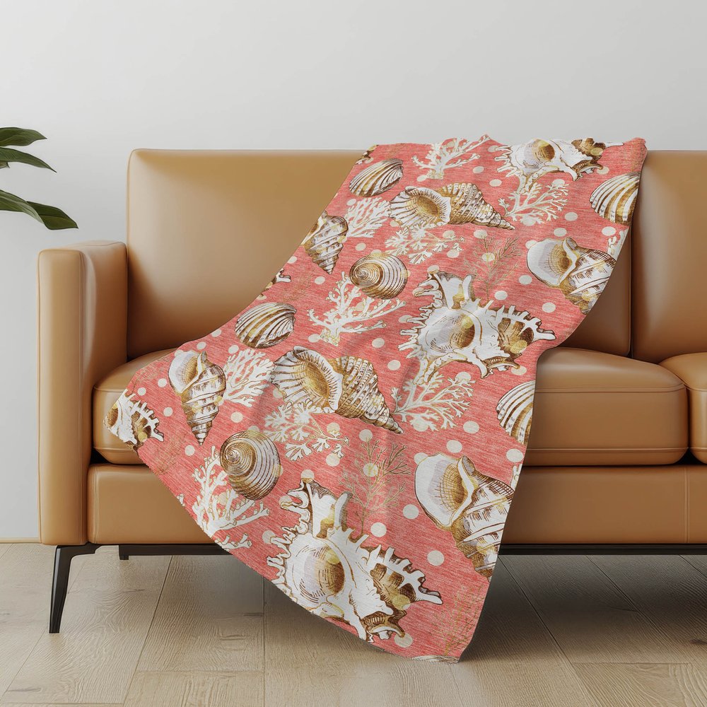 50" X 70" Peach Ivory And Brown Animal Print Polyester Woven Plush Throw Blanket