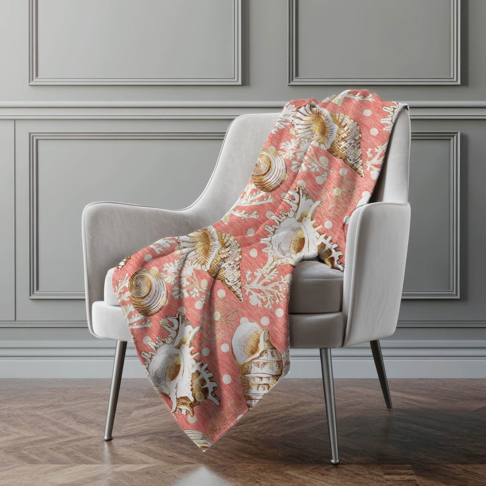 50" X 70" Peach Ivory And Brown Animal Print Polyester Woven Plush Throw Blanket