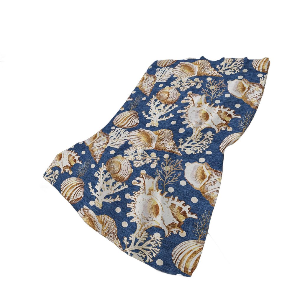 50" X 70" Blue Brown And Ivory Animal Print Polyester Woven Plush Throw Blanket