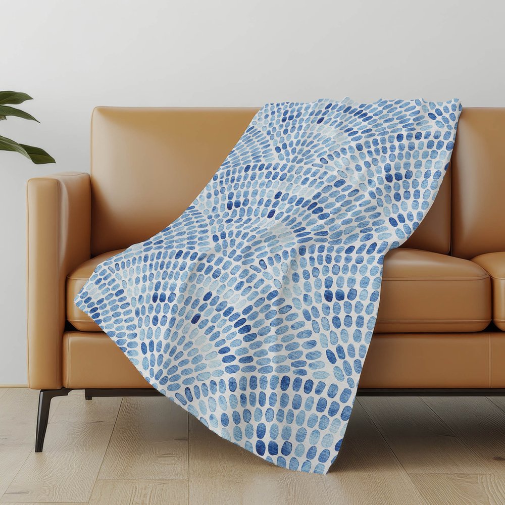 50" X 70" Blue And Ivory Abstract Polyester Woven Plush Throw Blanket