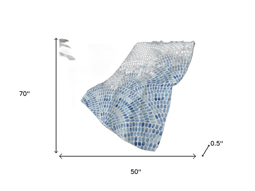 50" X 70" Blue And Ivory Abstract Polyester Woven Plush Throw Blanket