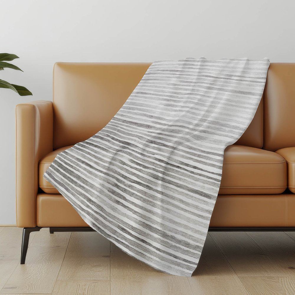 50" X 70" Gray And Ivory Striped Microfiber Plush Throw Blanket