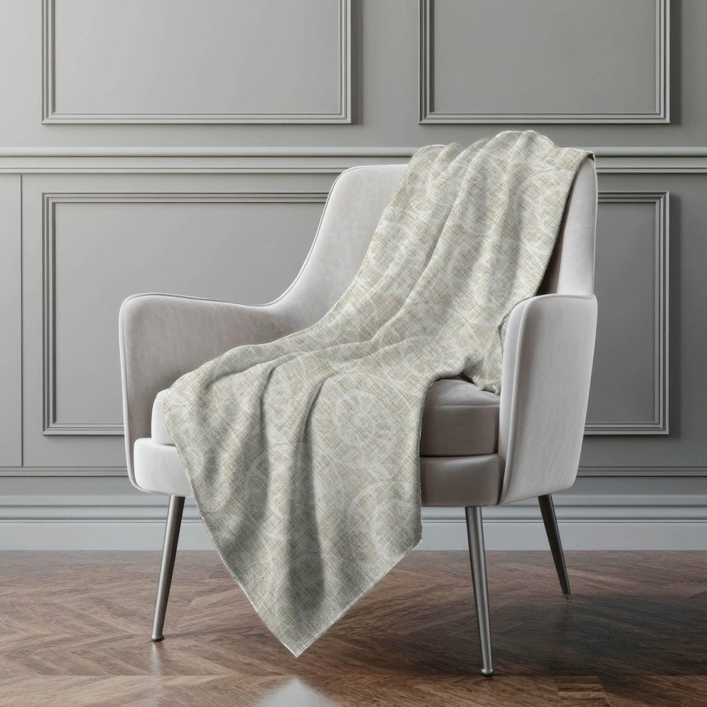 50" X 70" Beige And Ivory Animal Print Microfiber Plush Throw Blanket