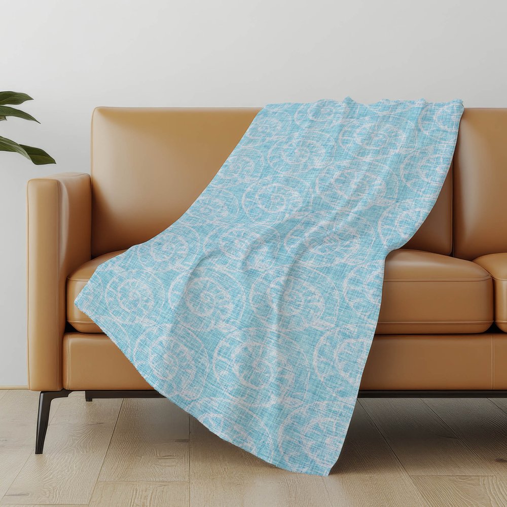 50" X 70" Aqua And Ivory Animal Print Polyester Woven Plush Throw Blanket
