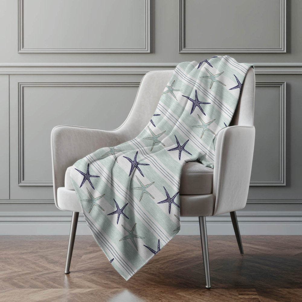 50" X 70" Navy Blue And White Animal Print Polyester Woven Plush Throw Blanket
