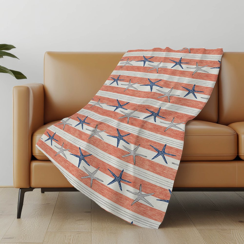 50" X 70" Coral Blue And Ivory Animal Print Polyester Woven Plush Throw Blanket