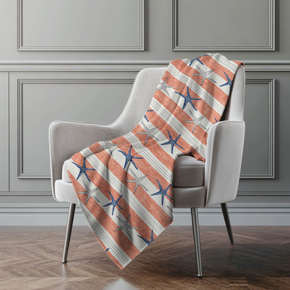 50" X 70" Coral Blue And Ivory Animal Print Polyester Woven Plush Throw Blanket