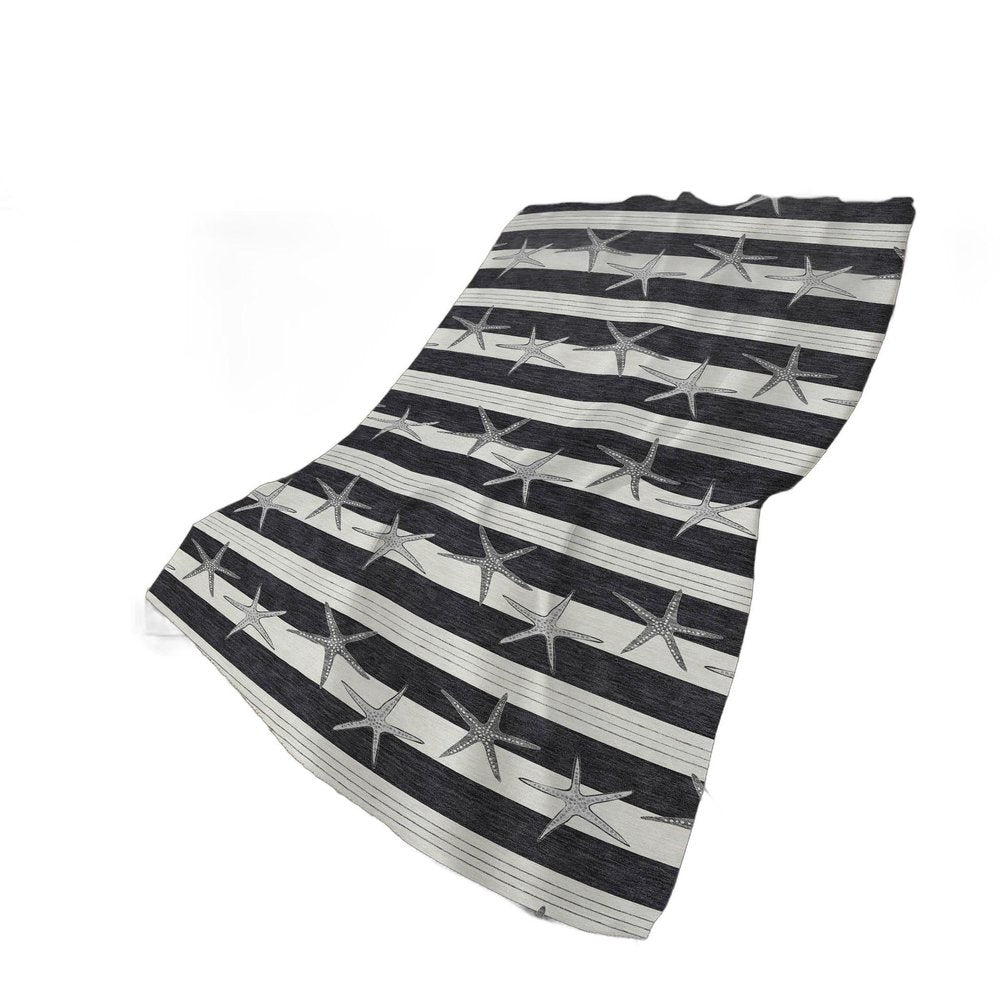 50" X 70" Midnight Ivory And Gray Animal Print Polyester Woven Plush Throw Blanket