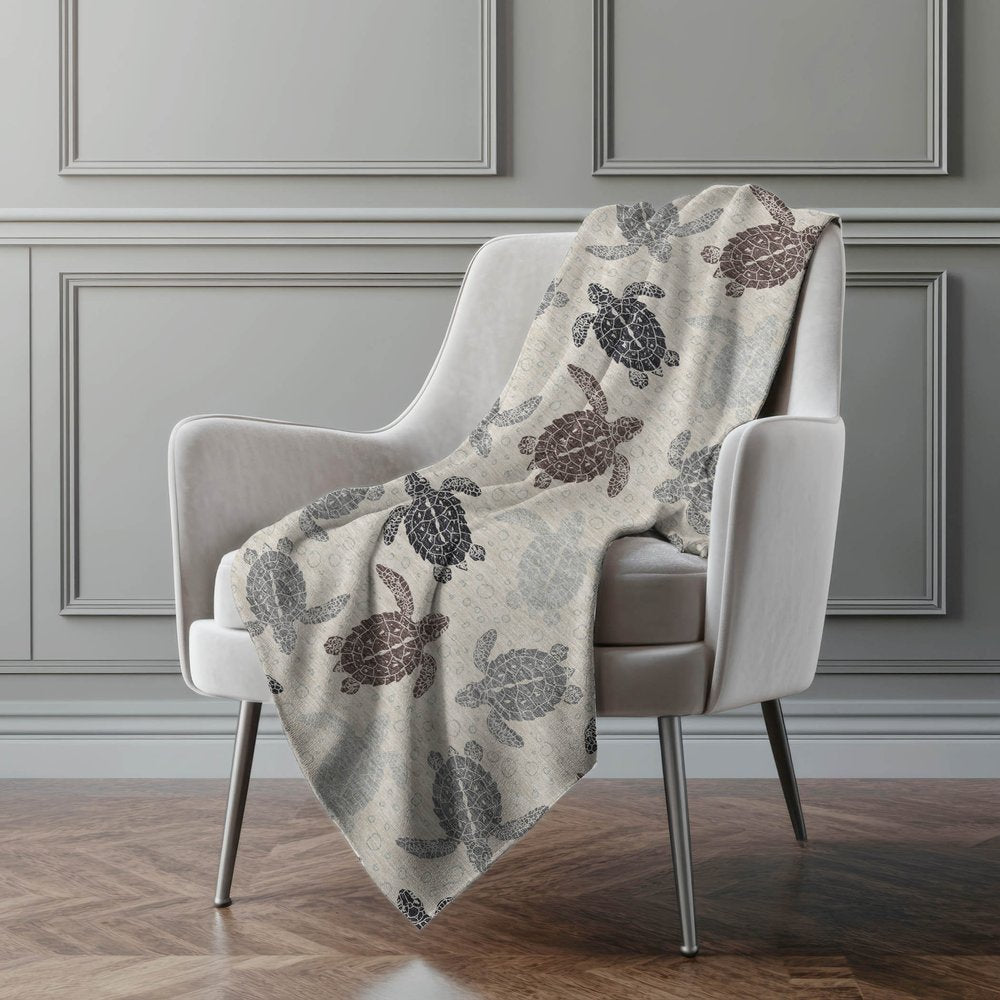 50" X 70" Sand Beige And Gray Animal Print Polyester Woven Plush Throw Blanket
