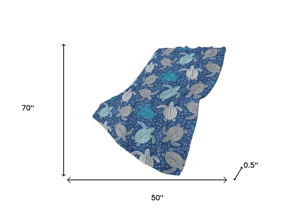 50" X 70" Blue Ivory And Teal Animal Print Polyester Woven Plush Throw Blanket