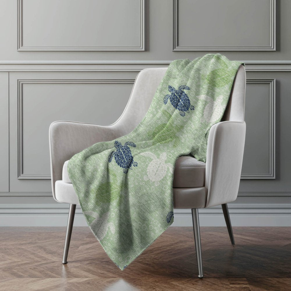 50" X 70" Green Blue And Ivory Animal Print Polyester Woven Plush Throw Blanket