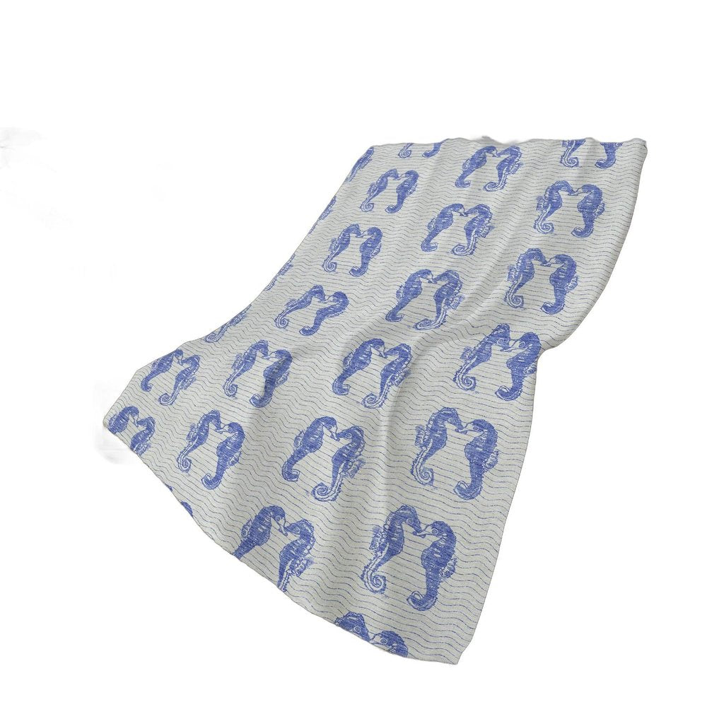 50" X 70" Blue And Ivory Animal Print Polyester Woven Plush Throw Blanket