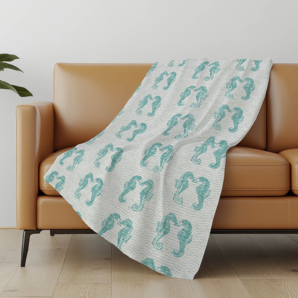 50" X 70" Aqua And Ivory Animal Print Polyester Woven Plush Throw Blanket
