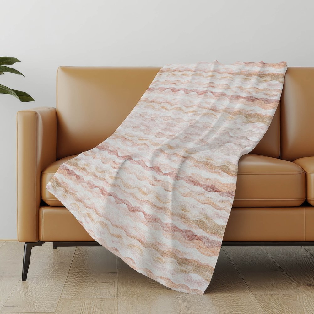 50" X 70" Peach Beige And Ivory Abstract Microfiber Plush Throw Blanket
