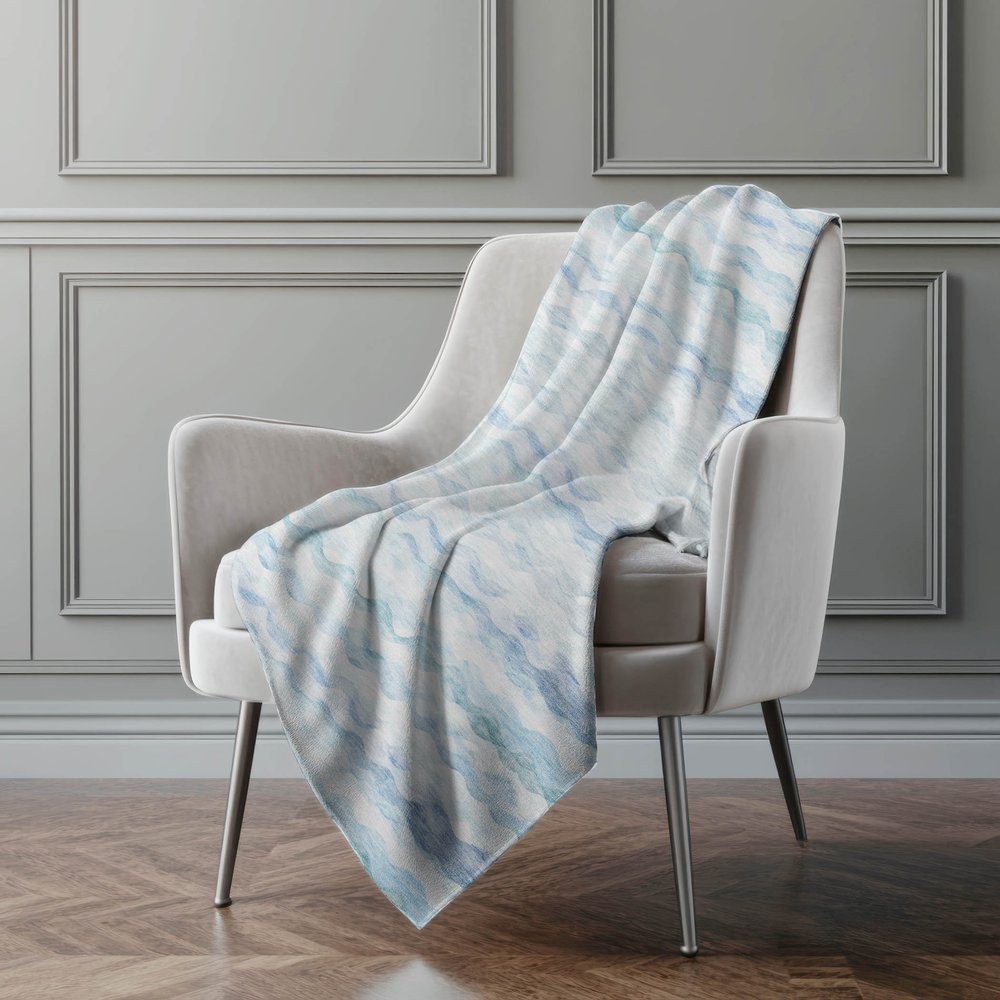 50" X 70" Blue And Ivory Abstract Microfiber Plush Throw Blanket