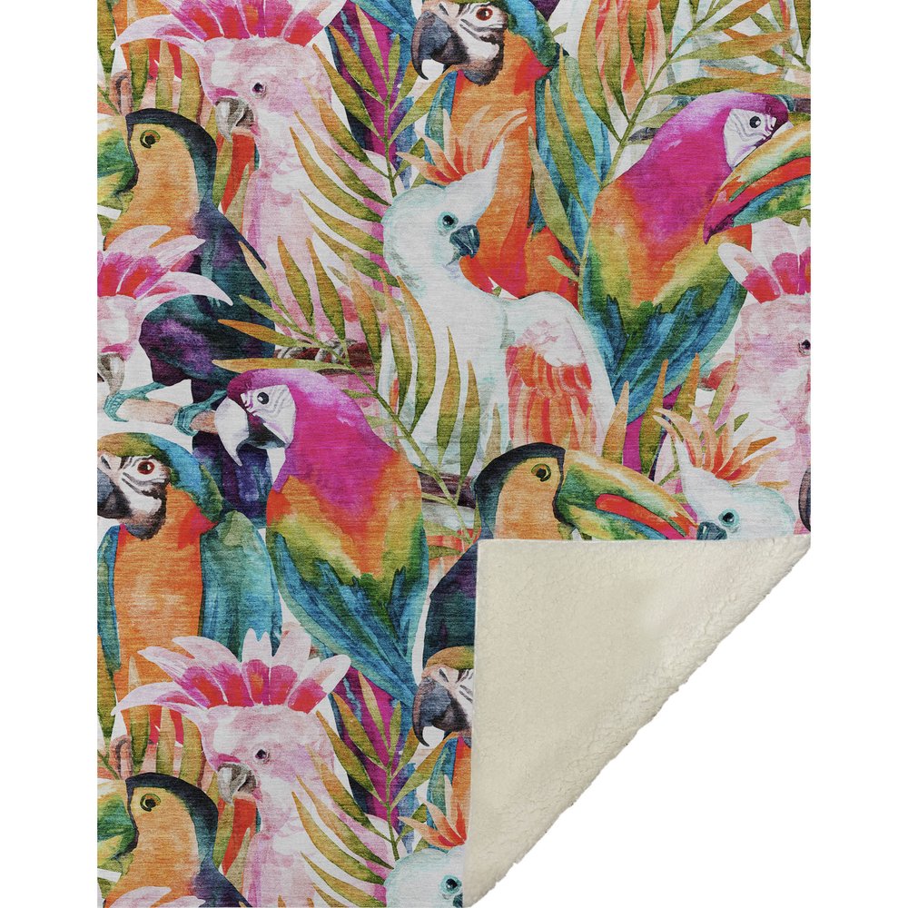 50" X 70" Orange Pink And Blue Animal Print Polyester Woven Plush Throw Blanket