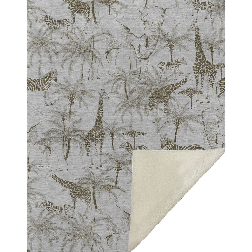 50" X 70" Gray And Taupe Animal Print Microfiber Plush Throw Blanket